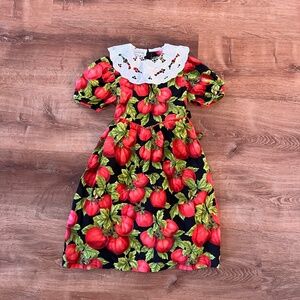 Vintage Tomato Dress with Lace Collar - Girls Size 6